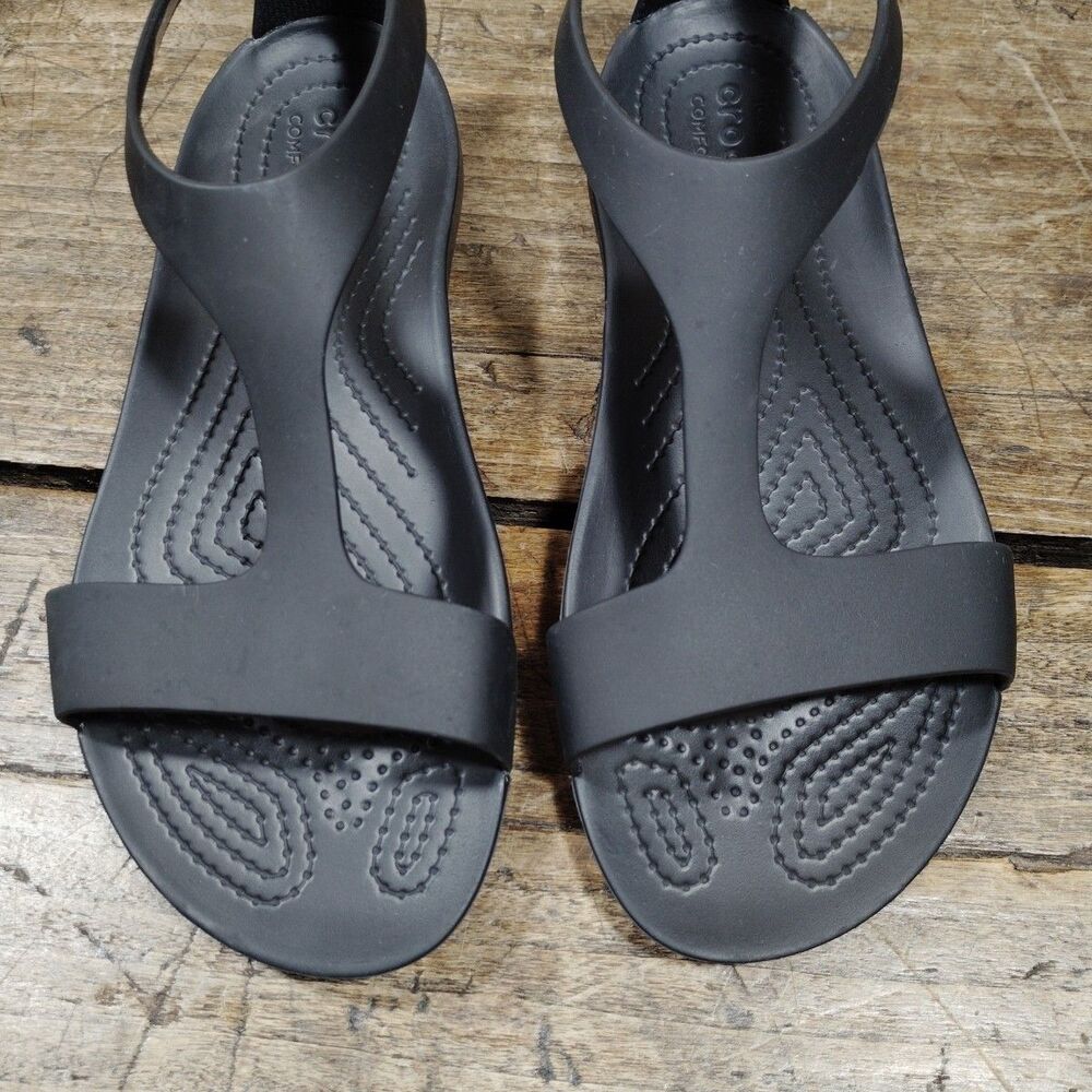 Crocs Serena Black T Strap Sandals Size 7 Shoes Slip On - Picture 2 of 7